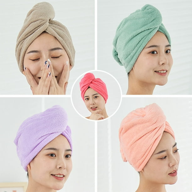 5 toallas para el cabello, toalla de microfibra para el cabello, turbante  súper absorbente de secado rápido, toallas de secado de cabello con botón