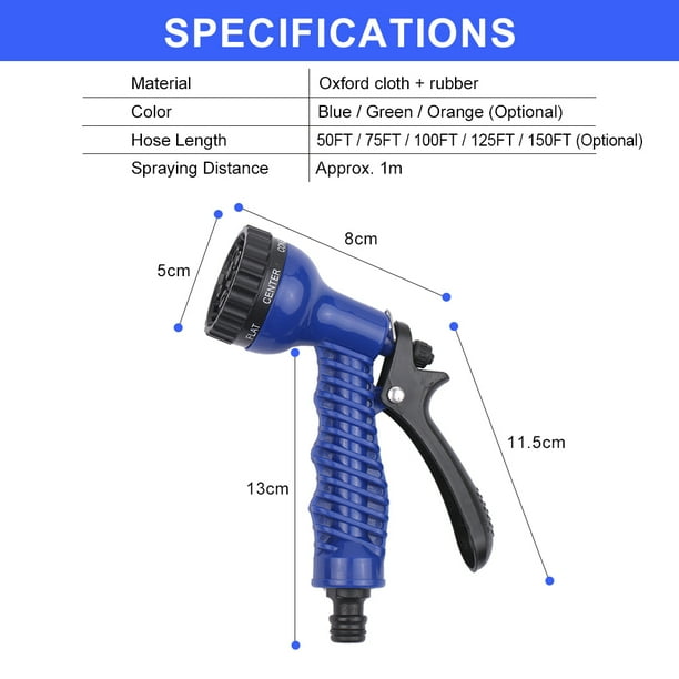 Manguera extensible 125FT / 38M Manguera de jardín expandible 3 veces Manguera  extensible a prueba d Tomshoo Azul/125 pies