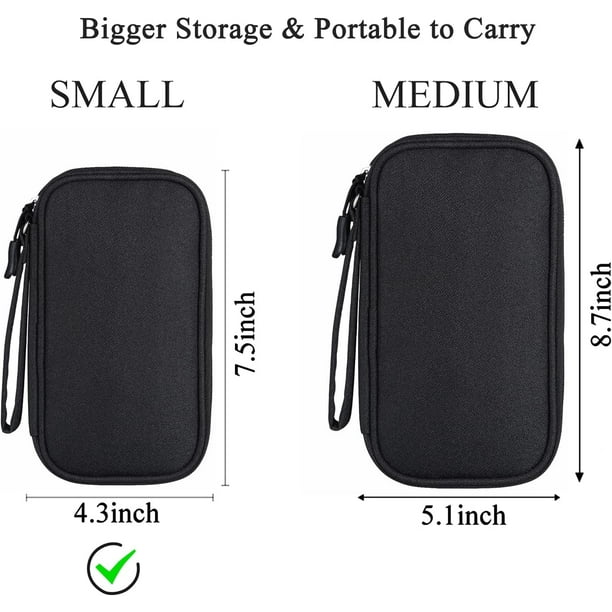  Estuche organizador de cables, organizador de cables de viaje,  estuche organizador de cables electrónicos pequeños, estuche portátil para  cable, cable, cargador, disco duro, auriculares, USB, tarjeta SD con 5  bridas, paquete