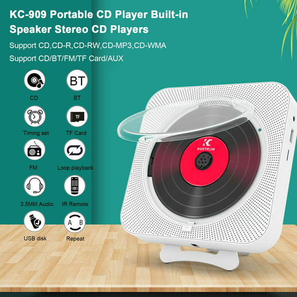  Reproductor de CD para montaje en pared con Bluetooth:  reproductor de música de CD portátil para el hogar con control remoto -  Soporte de altavoz de sonido de alta fidelidad USB