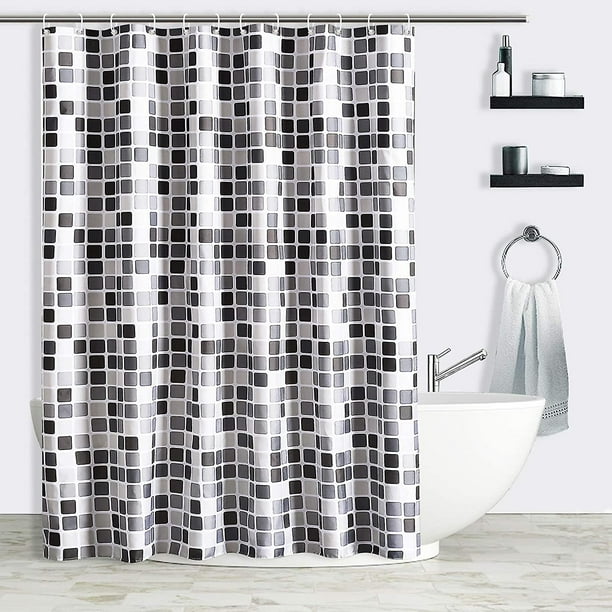 Cortina de ducha impresa en mosaico, tela de poliéster impermeable con  ganchos, antimoho y antibacteriano para el baño (180x200cm, gris (mosaico)  Afortunado Sencillez