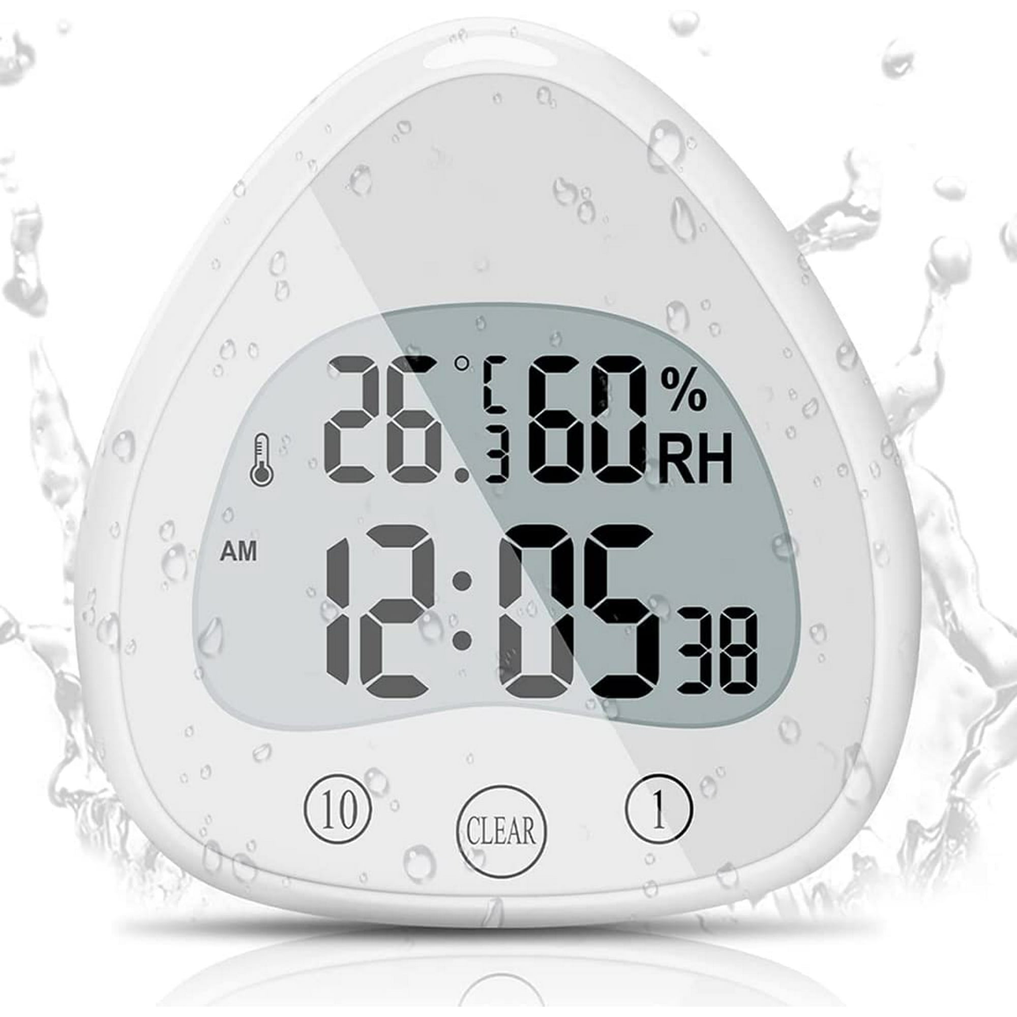 Reloj digital para baño Temporizador de ducha resistente al agua  Temporizador LCD ℃/℉ Temperatura Humedad Temporizador de cocina con soporte  para orificio de ventosa ER