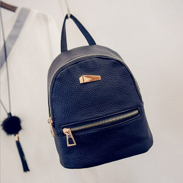 Mini mochila para mujer, pequeña bolsa de escuela con cremallera de cuero  PU, bolso de hombro inform Abanopi Negro