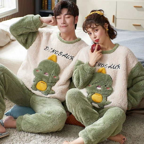 Conjuntos de pijamas para parejas para hombres y mujeres, ropa de dormir  gruesa de invierno, ropa de dormir de dinosaurio de dibujos animados,  amantes coreanos, ropa de casa suave y cálida
