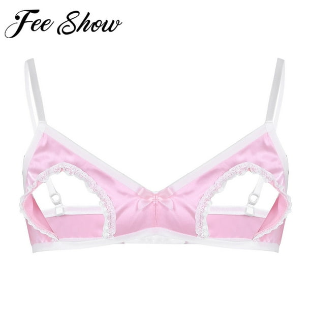 Sexy Costume Men Sissy Lingerie Underwear Satin Hollow Out Erotic Nipples  Wire-free Bralette Bra Top Gong Bohan LED