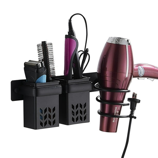 Tindbea Soporte para secador de pelo montado en la pared + almacenamiento  de cajón acrílico, organizador de accesorios para el cabello, soporte para