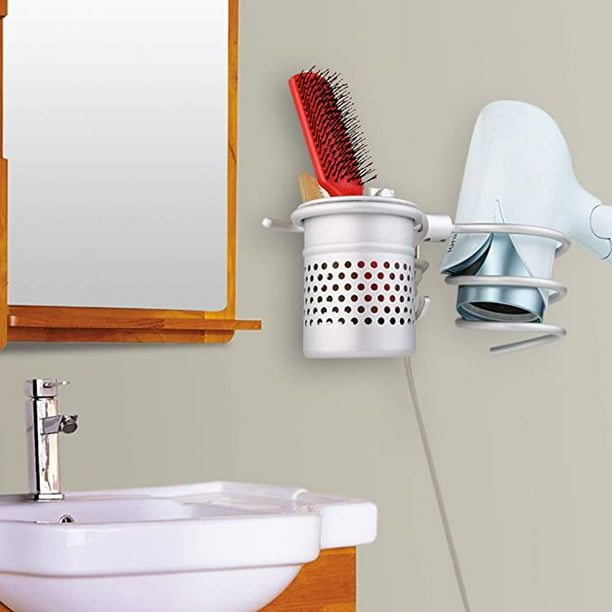 Soporte para secador de pelo, plancha de pelo montada en la pared Soporte  de soporte de secador de pelo de aluminio, con cable ordenado para  almacenar secador de pelo, plancha, cepillos para