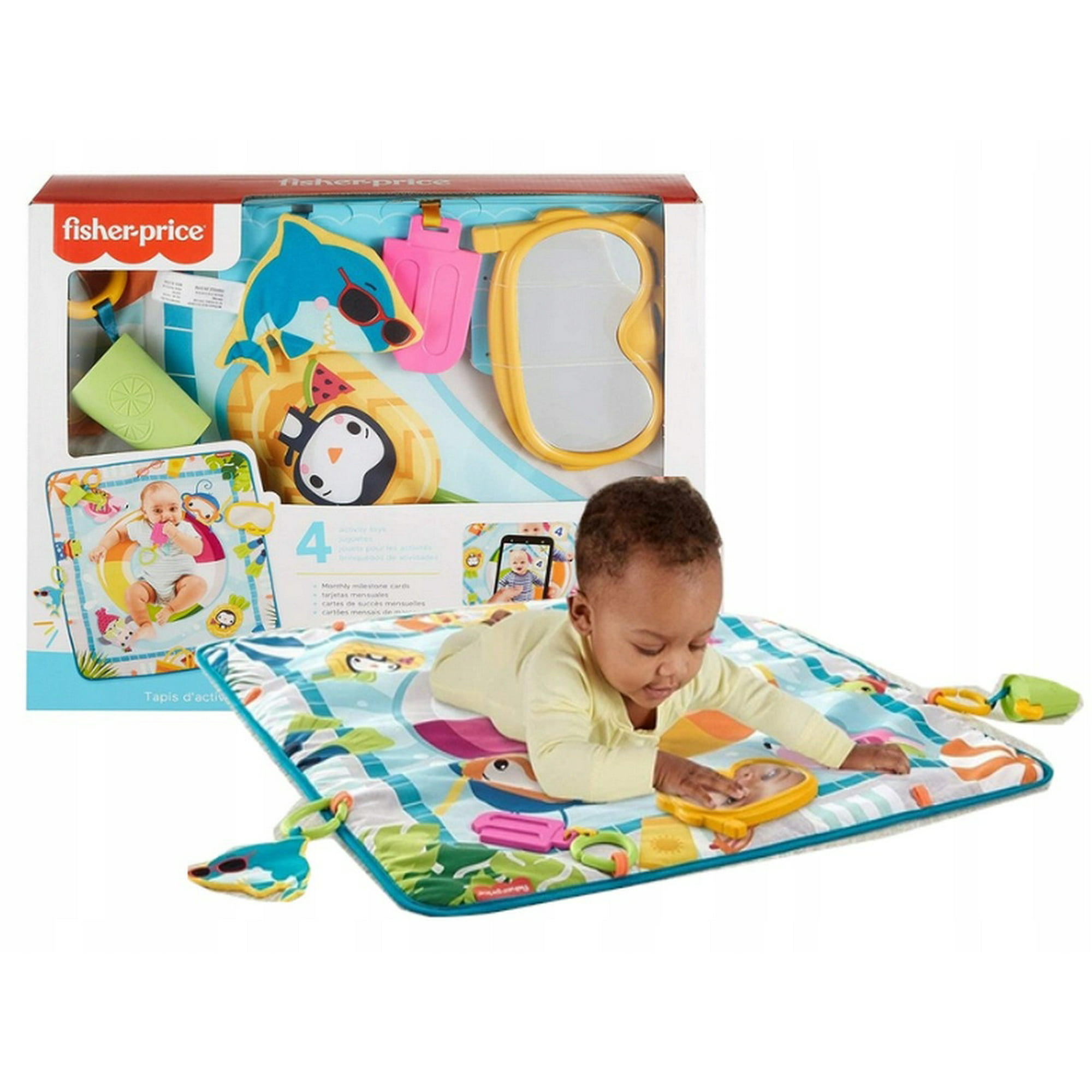  Fisher-Price Alfombra de juegos grande para bebés y niños  pequeños con luces musicales, vehículos y juguetes para bebés : Bebés
