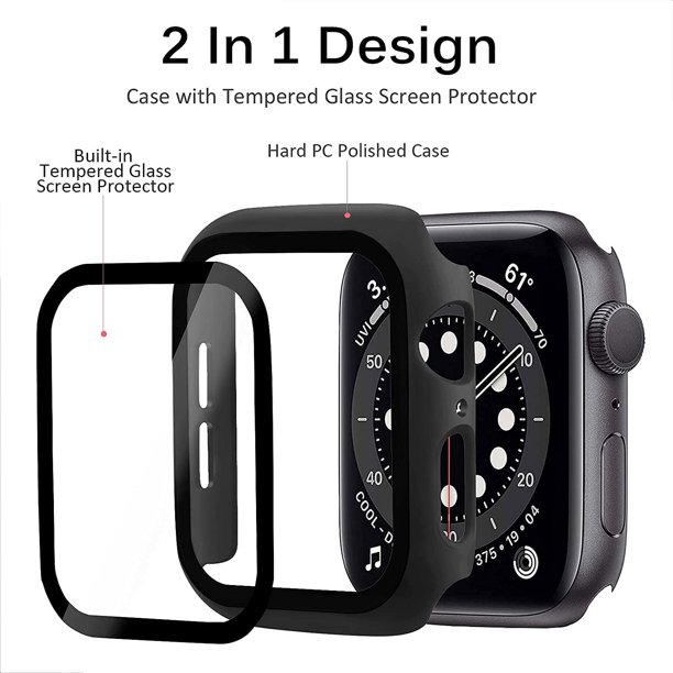 Arae Funda de reloj compatible con Apple Watch Series 6, 5, 4, SE de 1.575  pulgadas, para mujeres y hombres con protector de pantalla de vidrio