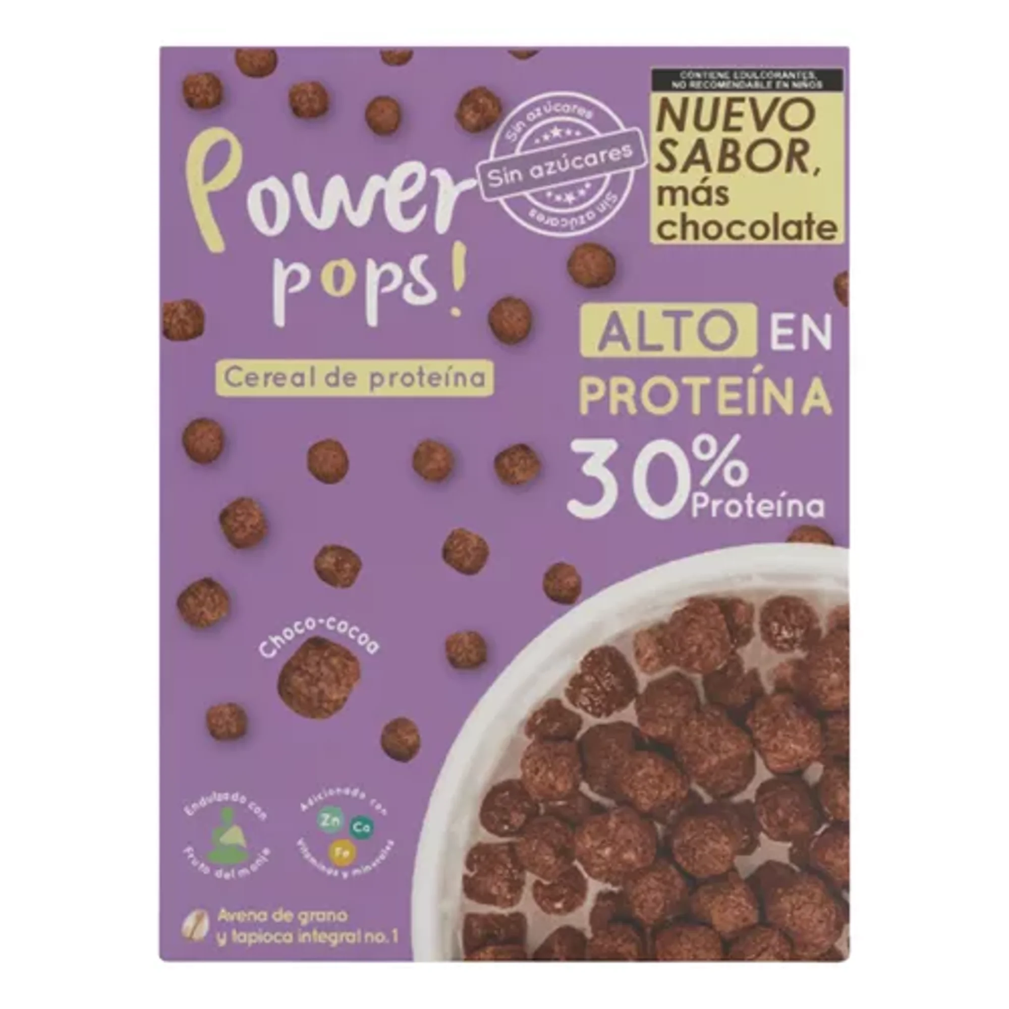 Power pops! cereal de proteína de suero de leche sin azúcar sabor chocolate