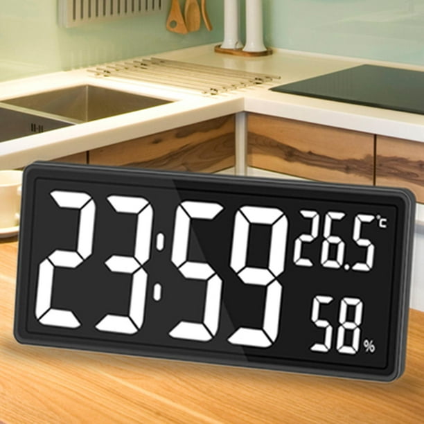 Reloj de Pared Digital Grande, Brillo de Atenuación de 3 Niveles, Reloj LED  con Temperatura Y Humedad Interior, Montaje en Pared Y Soporte Ple , Blanco  F negro BLESIY Despertador digital