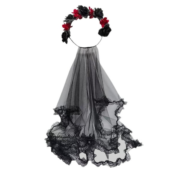 de halloween vestido de novia gótico diadema de flores de encaje con velo blesiy velo de novia de halloween