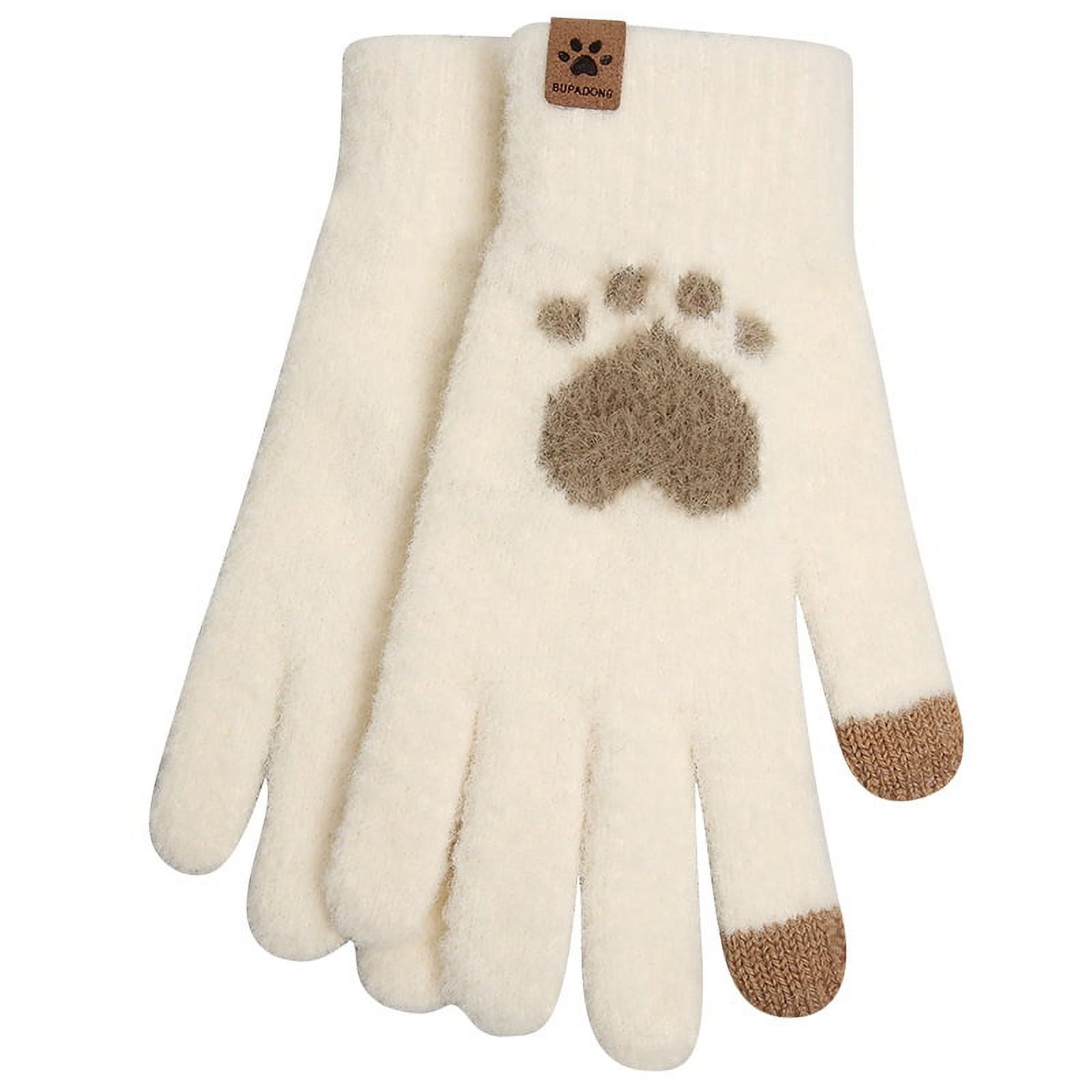 RV 6 Guantes Mujer Doble Pantalla Táctil Pata De Gato Anti-Frío Guantes  Cálidos Otoño E Invierno Felpa Gruesa Lana Tejer Guantes (Blanco Roto +  Pasta De Frijoles) brillar Electrónica