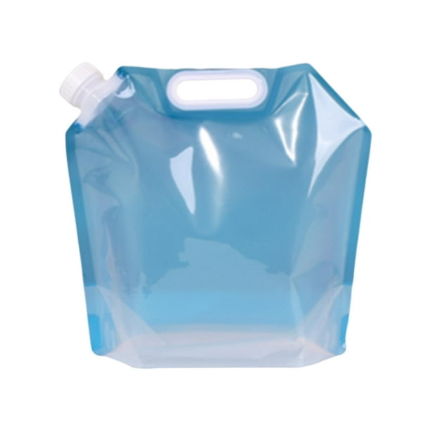 Portador de bolsa de agua plegable para exteriores 5 litros Herramienta  para beber al aire libre Tapón de rosca grande Azul claro Cola Contenedor  de bebidas de campamento