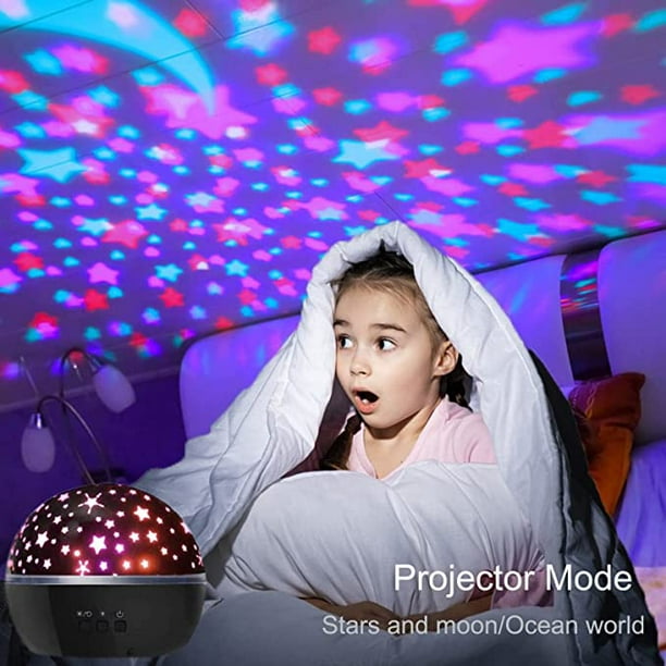 Proyector de luz nocturna para niños: Luz nocturna giratoria de 360 grados,  con estrellas y la luna y 8 colores que cambian, para bebés y niños de 2 a