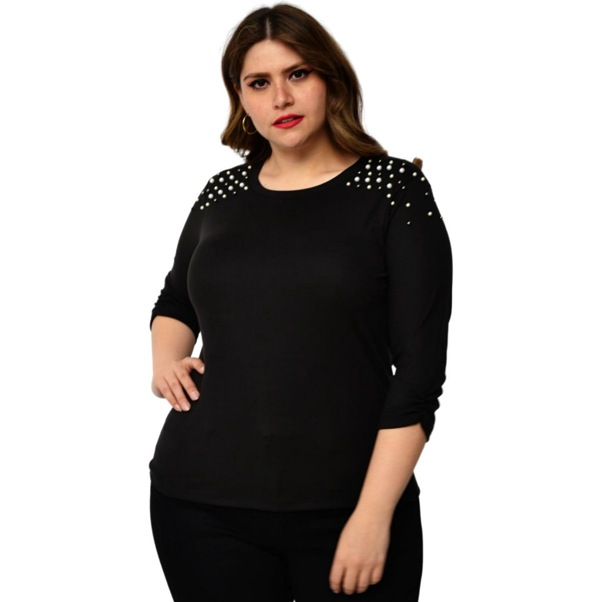 Blusa con perlas en hombros, talla extra modelo 3743-C (Negro) negro 36 roman fashion blusa extra 3743-C