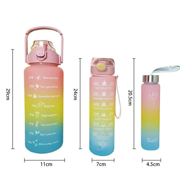 Botella de agua motivacional para beber, botella de agua deportiva con  pegatinas de marcador de tiempo, tazas de plástico reutilizables  portátiles, Juego de 3 piezas
