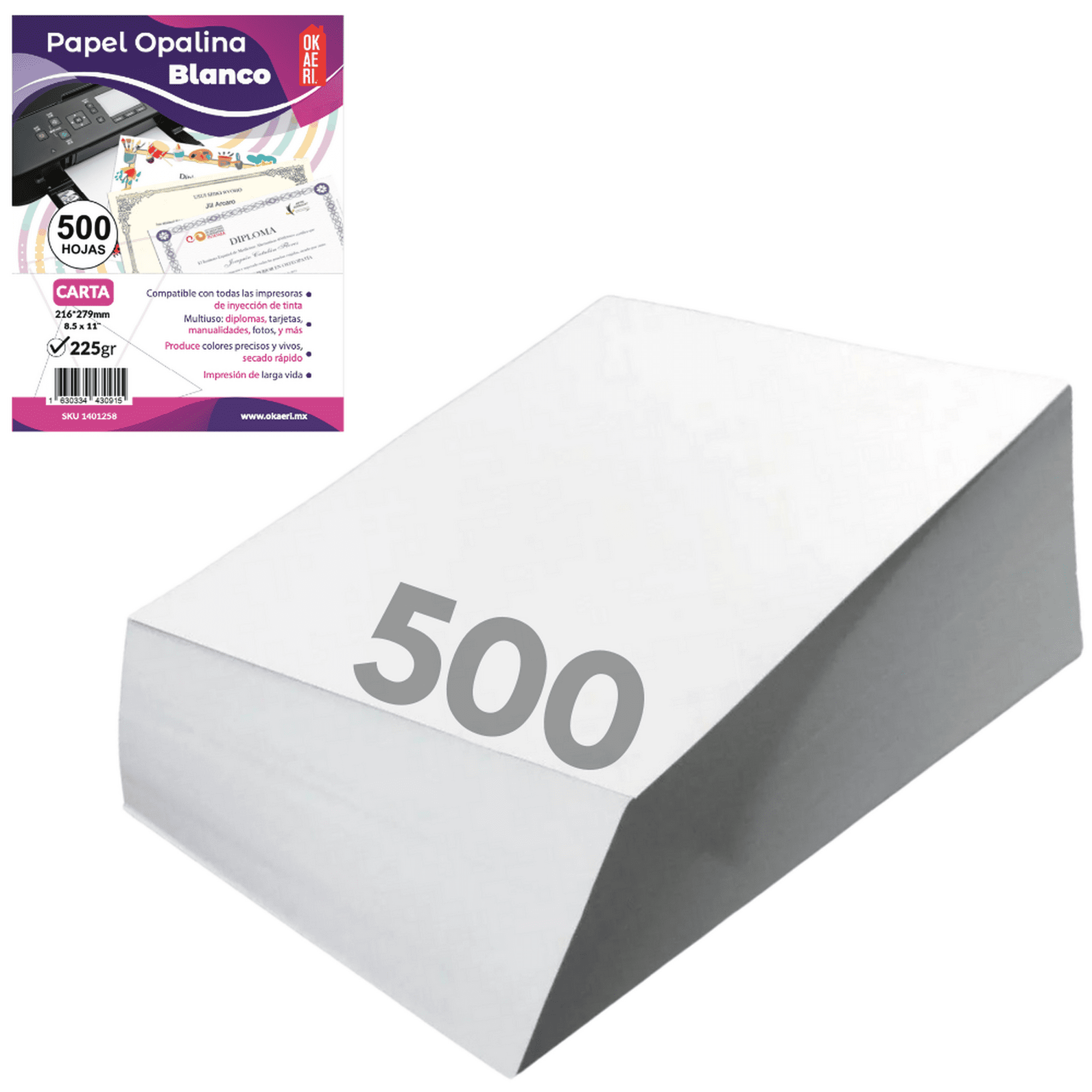 Papel opalina cursor gruesa 500 hojas blancas 225g carta paquete blanco