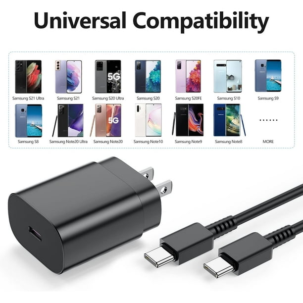  Cargador USB C superrápido, cable USB tipo C a USB tipo C de 5  pies y 25 W, cargador de pared de carga rápida, adaptador PD compatible con  iPhone 15, Samsung