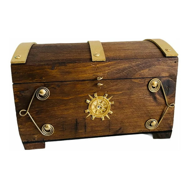 Cofre pirata 19x12x11cm marrón madera aspecto antiguo caja almacenamiento  baúl