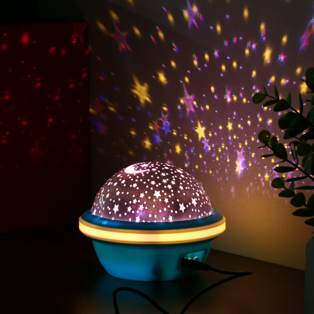 Lampara Proyector de luz LED de cielo estrellado en forma de OVNI Lámpara  de decoración nocturna para niños USB (Azul) Likrtyny Lámpara