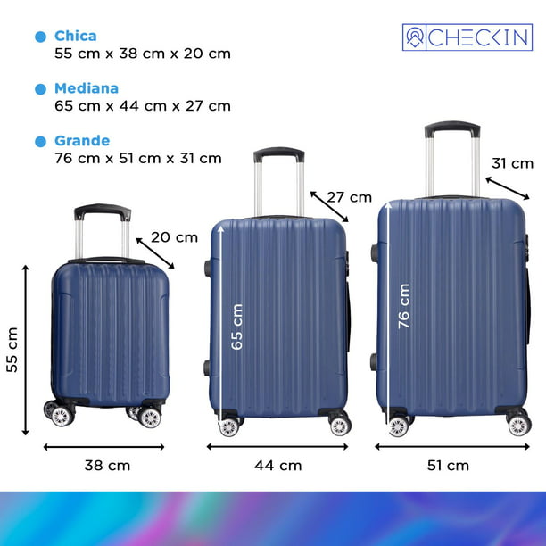 Check In - Juego de 3 Maletas de Viaje, Grande (25 kg), Mediana (20 kg) y  Carry On (10 kg) azul Check. In . | Bodega Aurrera en línea