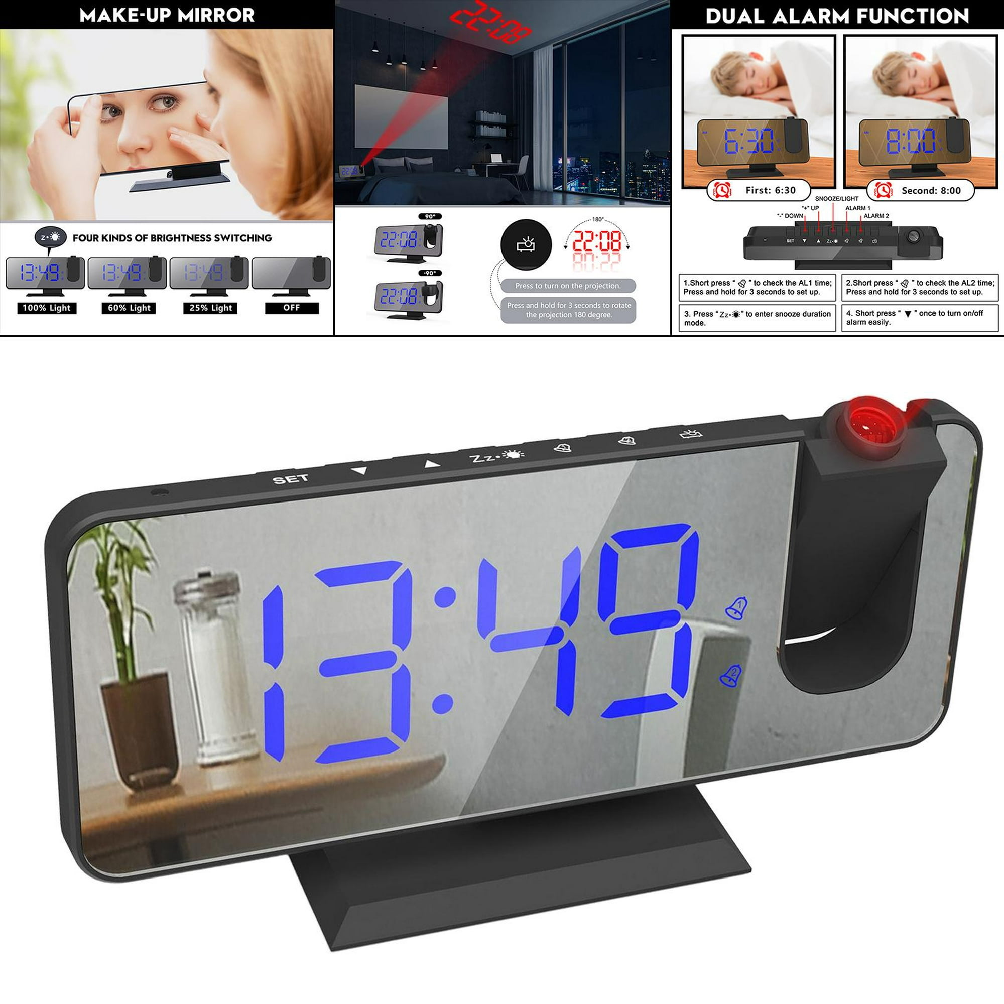 Proyección Despertador Despertador digital Reloj electrónico para café  junto a Blanco Zulema Proyector Despertador