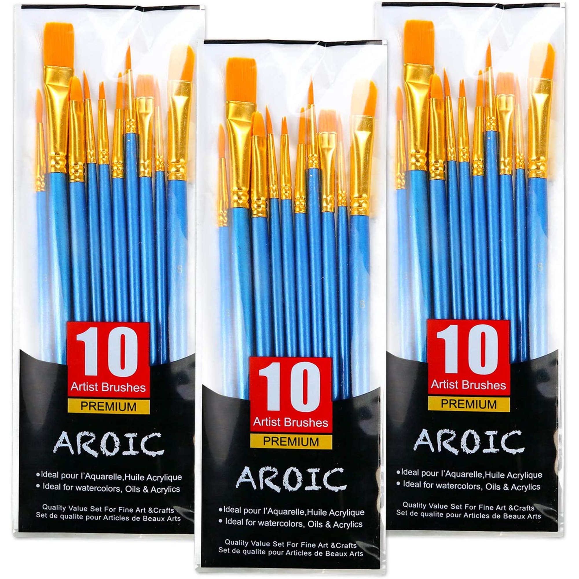 Juego de pinceles de pintura acrílica, 1 paquete/10 pinceles de acuarela,  pinceles de nailon para el cabello, para todo uso, óleo, acuarela, pintura