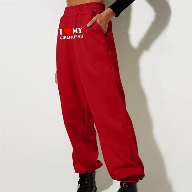 Gibobby pantalones de pana para mujer Pantalones casuales estampados con  corte holgado y pantalones deportivos de cintura alta (Rojo, S)