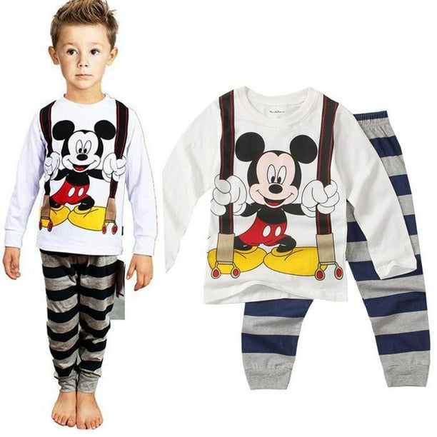 Conjuntos de pijamas de Mickey Mouse de Disney, de manga larga estampado de dibujos animados para niños y niñas, pijama familiar, ropa para niños, ropa dormir Pyjamas2T (90CM)