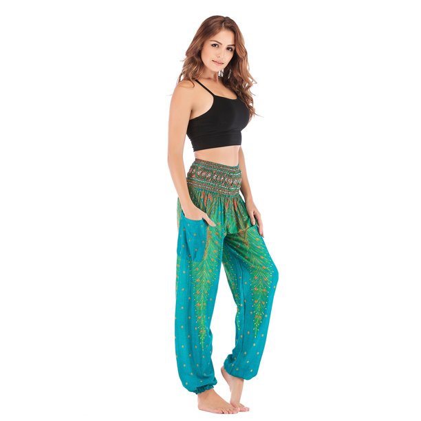 Pantalones s s de pierna ancha para mujer, pantalones estampado de , pantalones  Harem Hippie cro Macarena Pantalones holgados de Harem con bolsillos