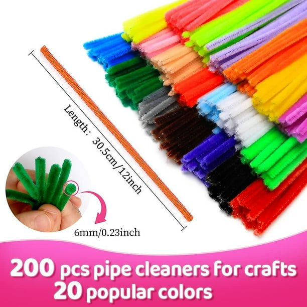 Limpiapipas, limpiapipas para manualidades (200 piezas, 20 multicolores),  limpiapipas de 12 pulgadas de largo en 20 colores.