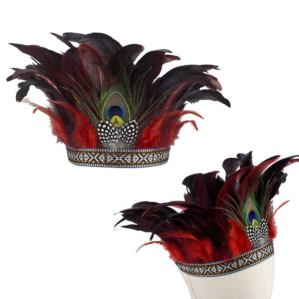 Disfraz de de plumas Corona Estilo nacional Fascinator decorativo indio  para fiesta Mardi Gras Dance Baoblaze Cintas para el pelo