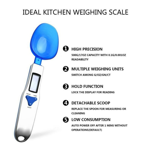 Balanza de cocina cuchara gramo cuchara medidora, 500g/0,1g azul miligramo cuchara  medidora gramos t YONGSHENG