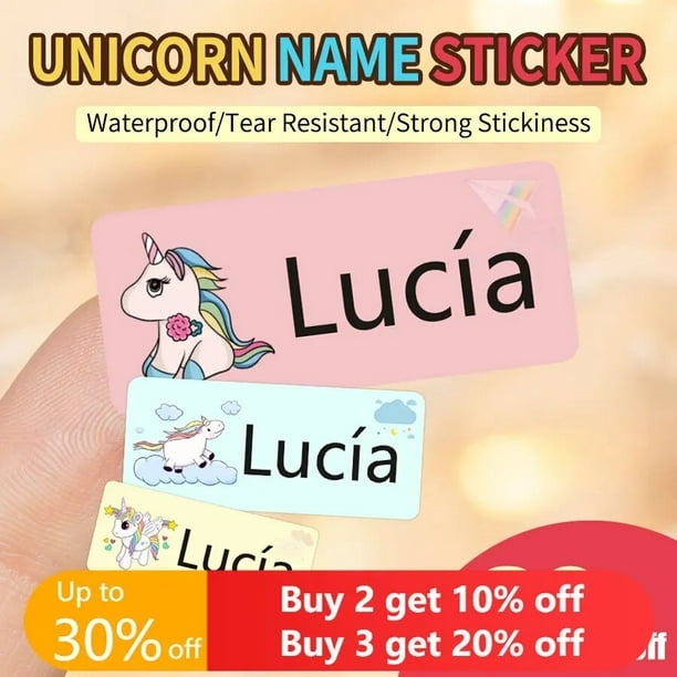  Pegatinas personalizadas para niños. Etiquetas adhesivas con  nombre personalizado. (unicornios) : Productos de Oficina