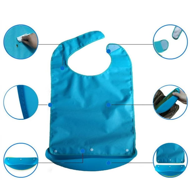 Delantal de babero adulto lavable colector de con bolsillo impermeable  Colcomx Babero reutilizable para adultos con discapacidad