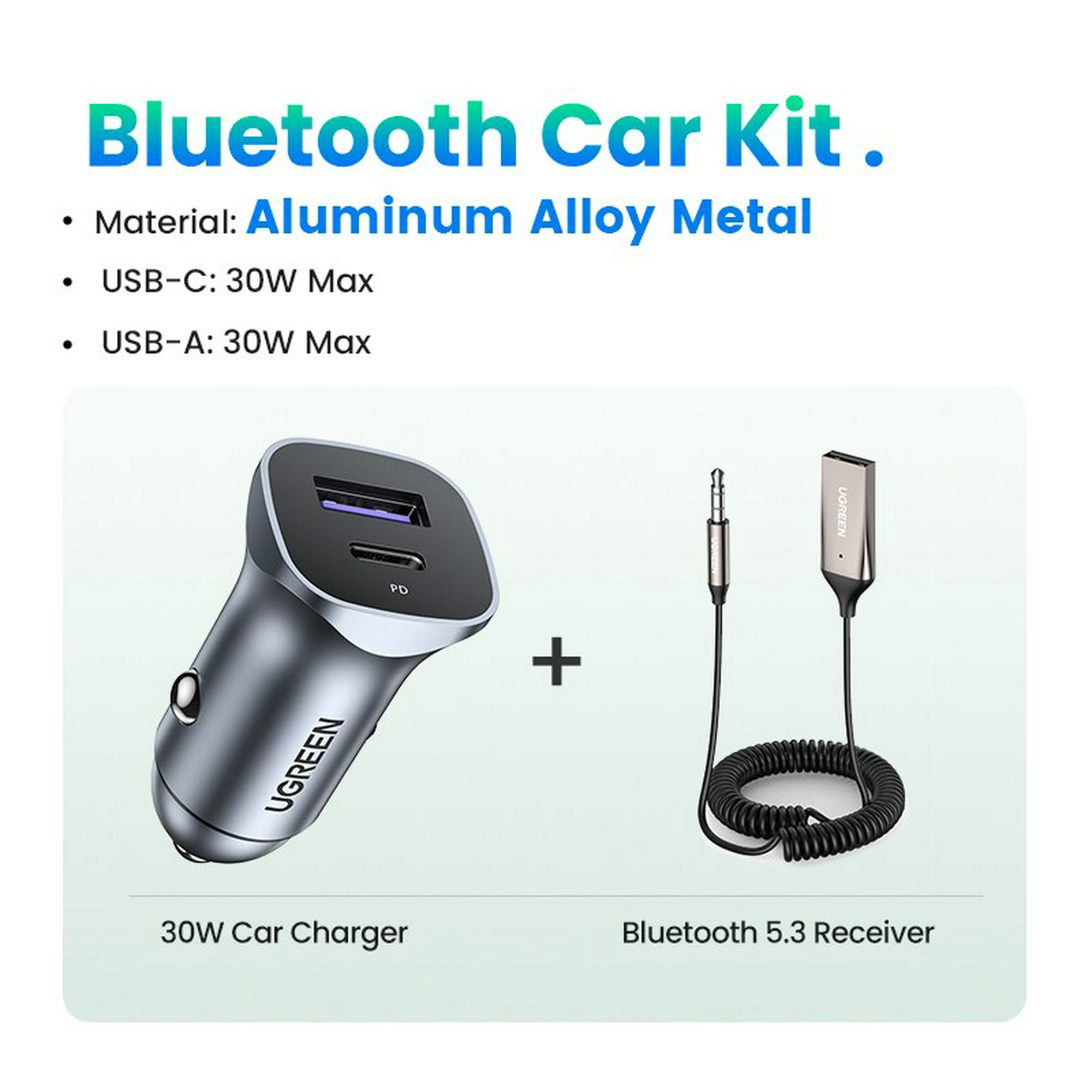 UGREEN Receptor Bluetooth 5.3 Audio, USB 3.5mm Aux Bluetooth Coche