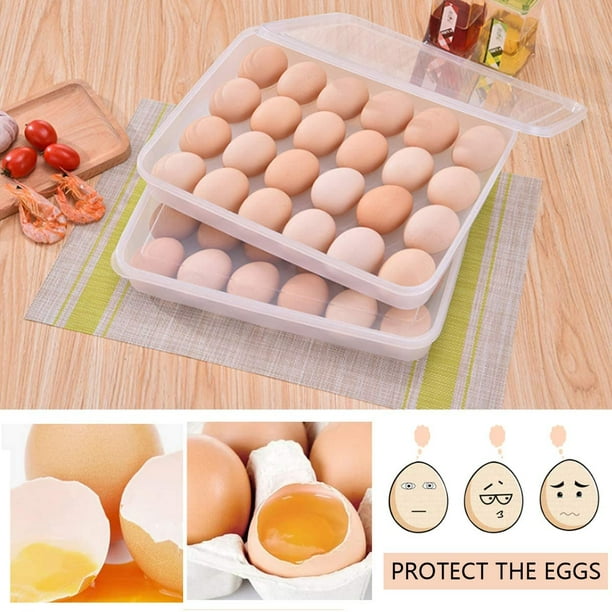 bandejas de plástico para huevos de nevera, con tapa, caja de  almacenamiento apilable para bandeja de huevos, con 24 ranuras para huevos  para nevera, cocina, restaurante, transparente Adepaton WMXL-134