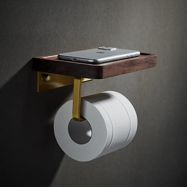Soporte para papel higiénico – Portarrollos con estante para baño,  organizador cálido para toallitas, teléfono celular y lectura, estante de  madera