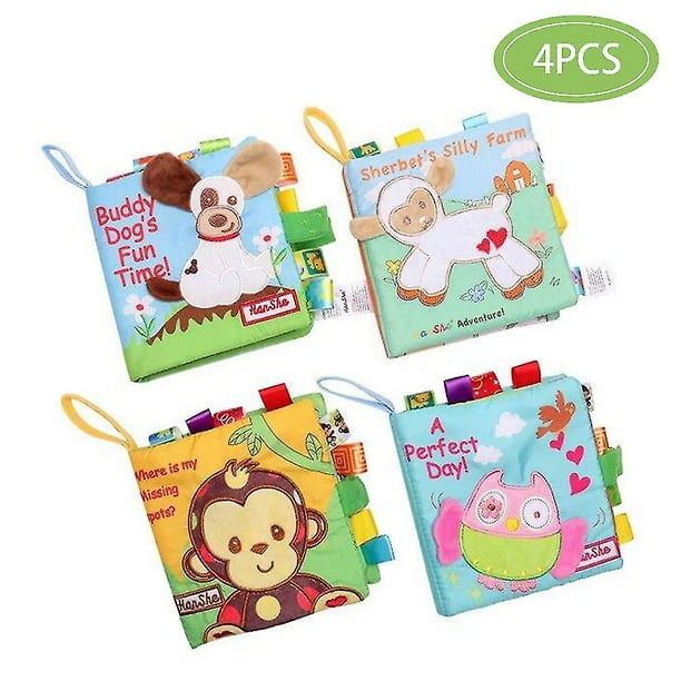 4 Piece Set Paquete de 4 libros de tela suave para bebé, juego de libros de  tela, libro para arrugas, juguetes educativos de aprendizaje, tela para bebé,  libro de actividades para bebés