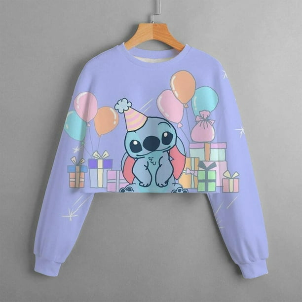 Otoño e Invierno nuevo Disney Stitch niñas suéter corto estampado cuello  redondo ropa informal de dibujos animados para niños top140 cómodo heqiyong  CONDUJO