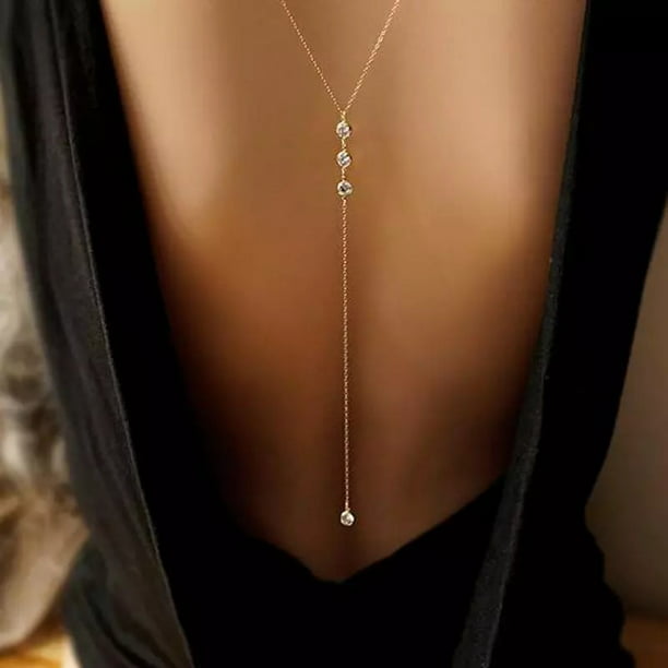 Collar largo para mujer, cadena Sexy para cuerpo, sin espalda, colgante de diamantes de imitación Sencillez | en línea
