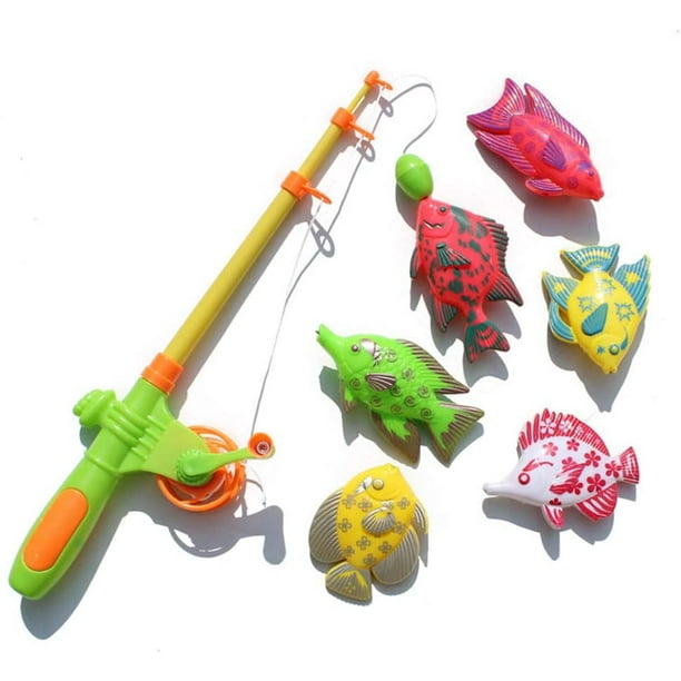 Juguetes de juego de pesca, 7 piezas de caña de pescar magnética, modelos  de peces, juego de captura, juguetes interactivos de baño para niños, color
