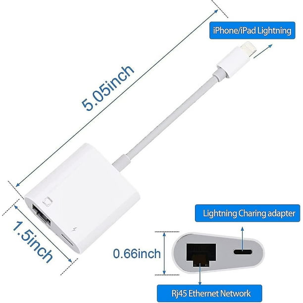 sharllen Adaptador Ethernet RJ45 4 en 1 Adaptador Lightning a HDMI 1080P HD  Network LAN Adaptador con cable USB de sincronización de datos Lector de