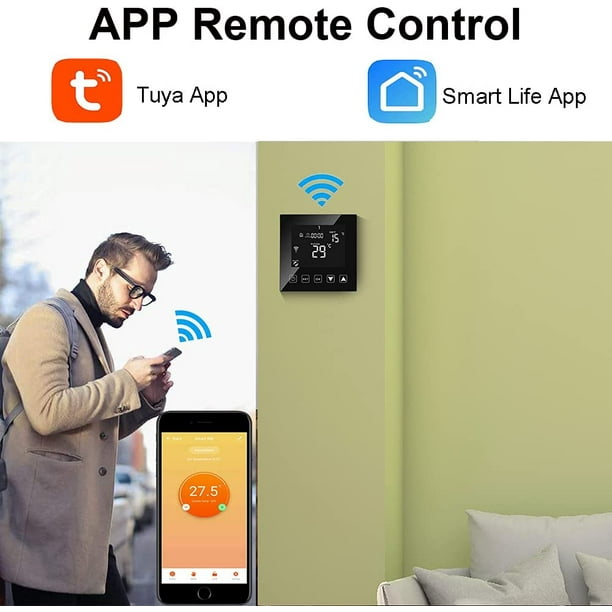 Termostato inteligente conectado WiFi para caldera de gas/agua 3A con cable  Alexa/Google Home/Tuya compatible con la aplicación Smart Life, termostatos  de habitación programables caldera de pared negr JFHHH pequeña