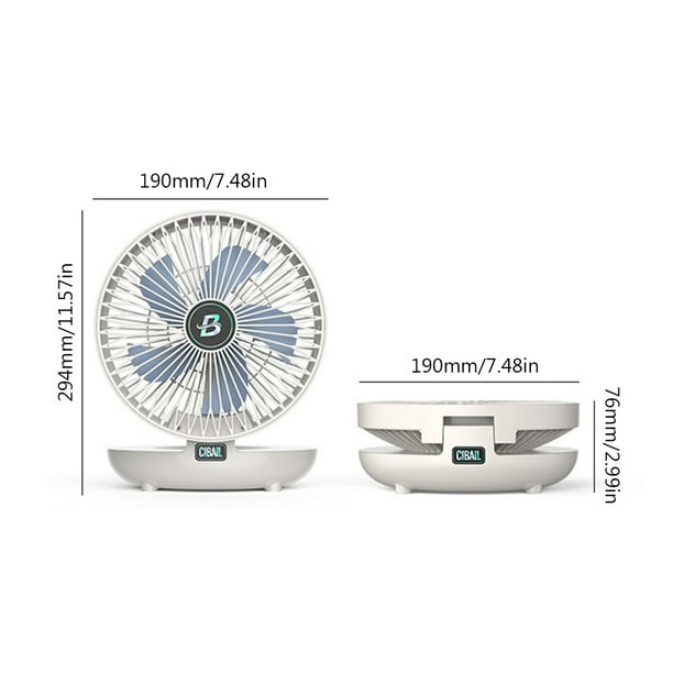 Ventilador de mesa portátil montado en la pared: 3 velocidades, motor  silencioso sin escobillas, carga tipo C, enfriador de aire plegable para el  hoga