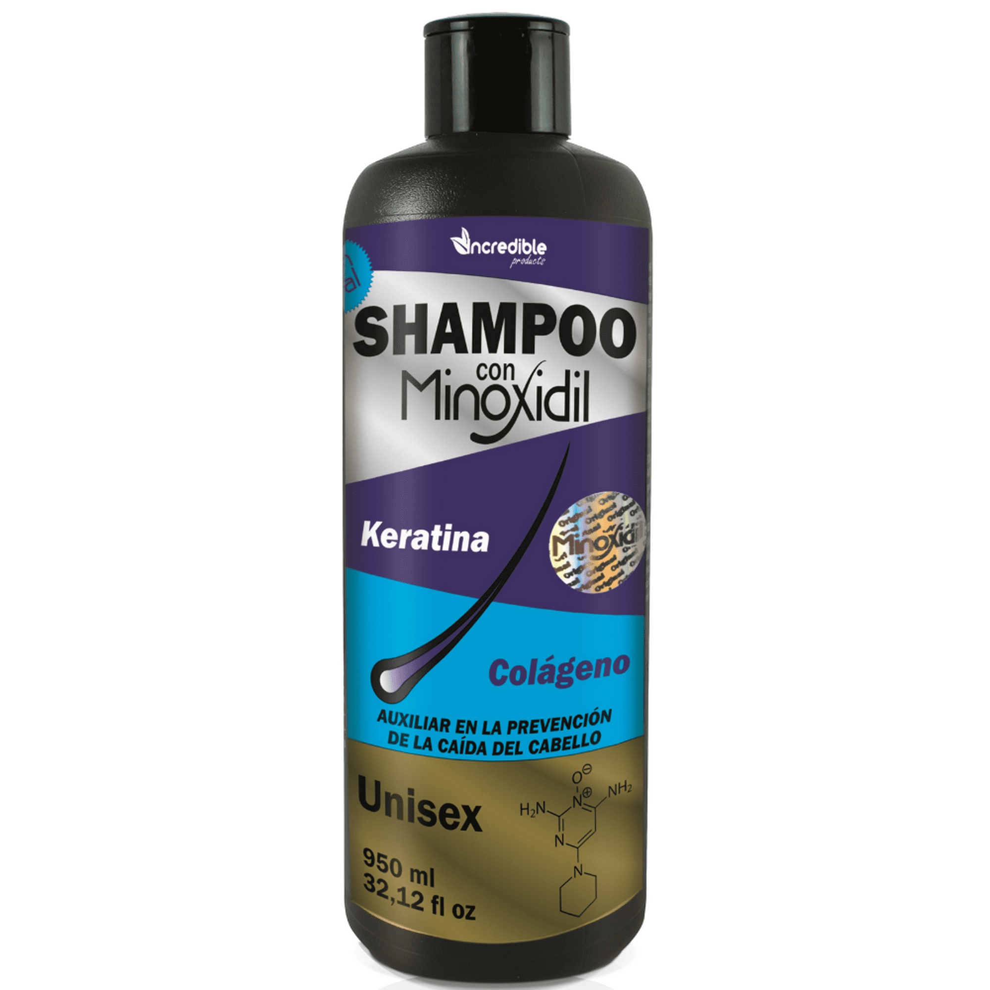 Shampoo Minoxidil Keratina y Colágeno 950ml Incredible Products Shampoo