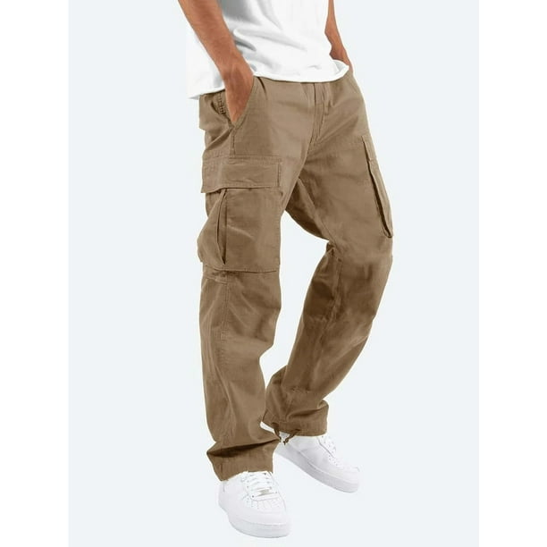 Pantalones Cargo Para Hombre 6 Bolsillos Skate Cierre Ancho Cordón