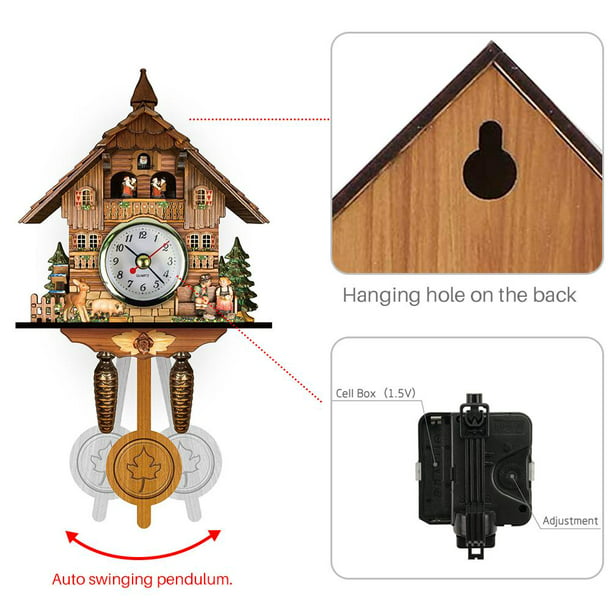 Reloj de cuco antiguo de madera, casa de pájaros, reloj de pared, decoración  del hogar, reloj de cuco colgante, péndulo con campana oscilante  automática, decoración del hogar