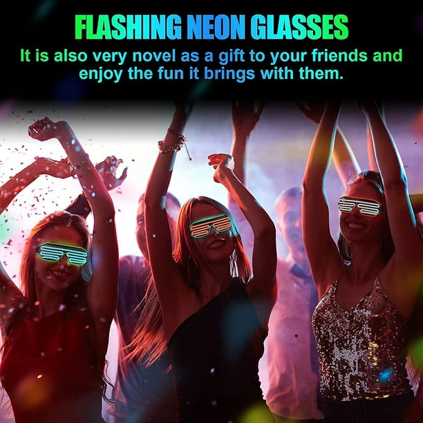 4 piezas de gafas de sol intermitentes con obturador, gafas iluminadas,  gafas de sol LED, gafas Rave de neón, accesorios de disfraces de DJ que  brillan en la oscuridad, favores de fiesta